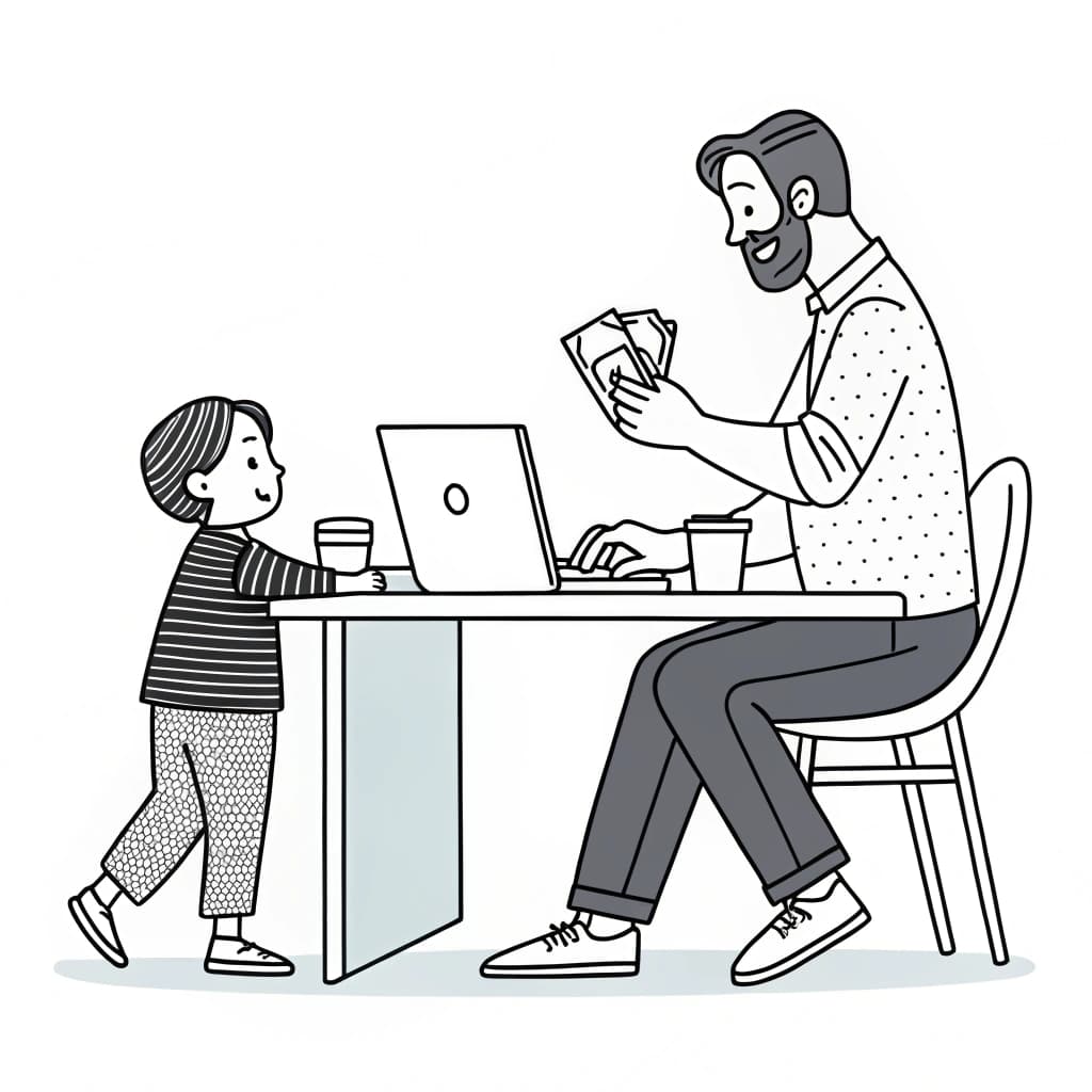 Papa et enfant, assistance au quotidien